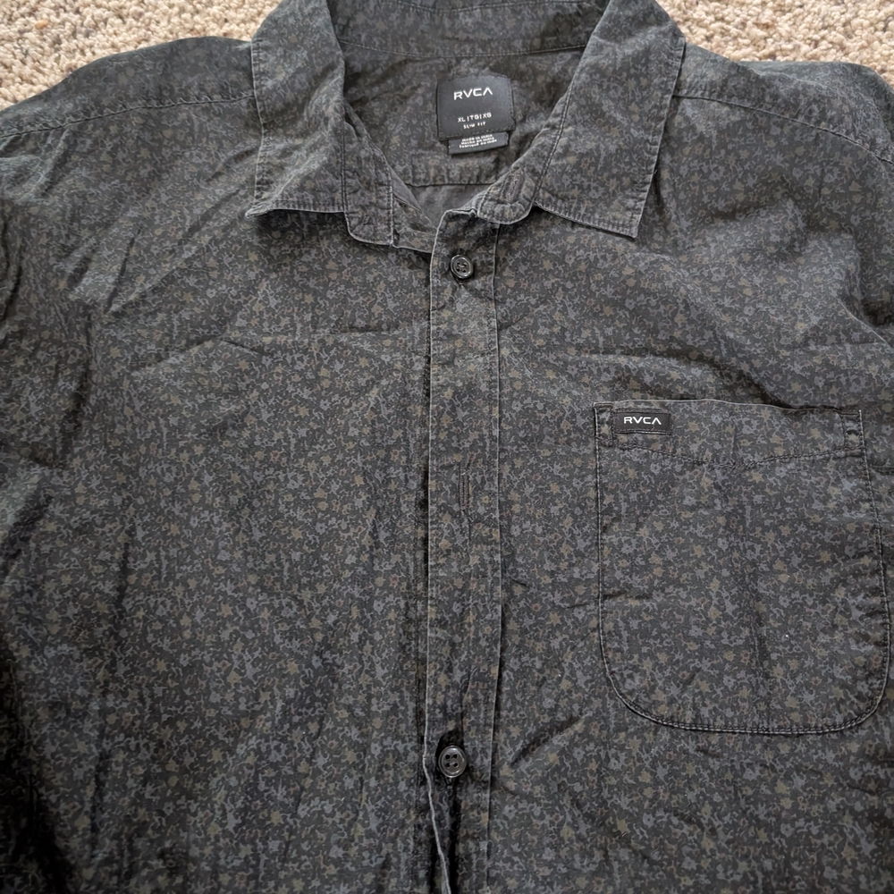RVCA Floral Pattern Shirt in Black and Green